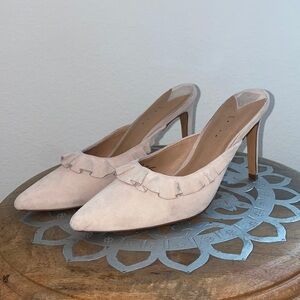 Leith Nude Mule Heel With Ruffle Detail Size 8 Genuine Leather